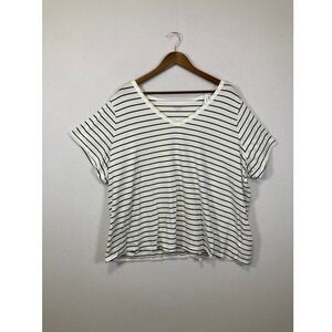 Old Navy Everywear Striped V-Neck T-Shirt Womens 3X Black White Cotton NWT